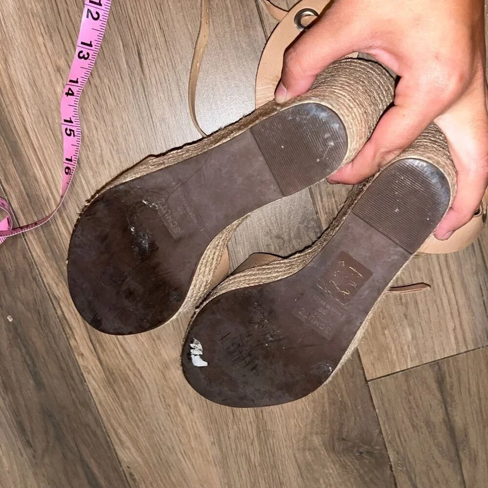 Schutz Tan Leather Espadrille Wedge Sandals With Ankle Strap size 9 Womens